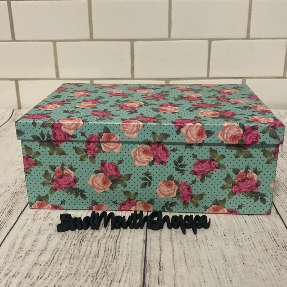 Turquoise Polka Dot and Vintage Pink Floral Photo Storage Display Box